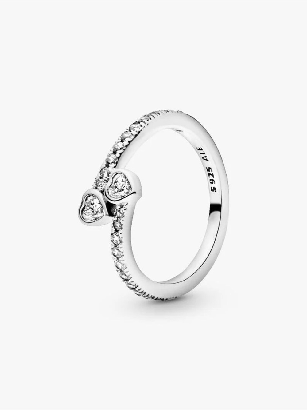 Pandora Sterling Silver Two Sparkling Hearts Ring - Picture 4 of 8